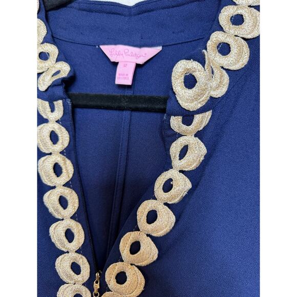 Lilly Pulitzer Dress Size 12 Navy Sleeveless Gold Detailing - Picture 5 of 6